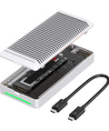 Fanless Thunderbolt 5 Nvme Enclosure For Pcie M2 Drives Up To 8tb With Knockout 7000mbps Speeds Built Tough Aluminum Shell opened with SSD inside
