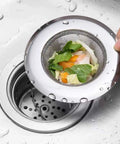 Two Pack 4.5 Inch Kitchen Sink Drain Strainers Stainless Steel Drain Covers With Anti Clogging Mesh Thickened Edge in use
