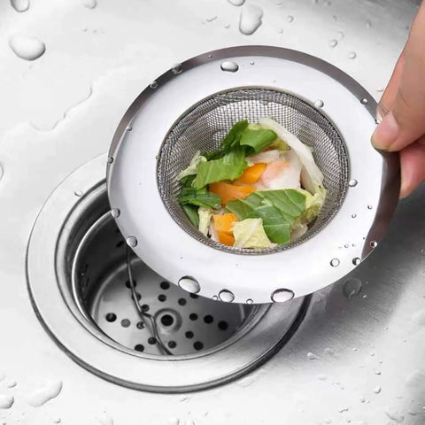 Two Pack 4.5 Inch Kitchen Sink Drain Strainers Stainless Steel Drain Covers With Anti Clogging Mesh Thickened Edge in use