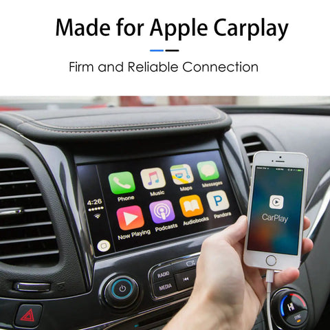 CarPlay USB A To Lightning Cable For iPhone And iPad One Meter Long Sync And Charge Cord connected in car displaying CarPlay app