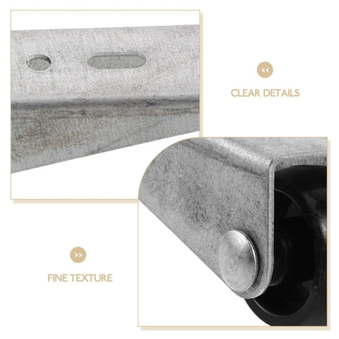 Heavy Duty Sliding Door Track Rollers With Long Stem Brackets Bombproof Reinforced Steel And Nylon Build No Sweat DIY Closet Hardware Replacement Black close-up of steel roller detail and fine texture.