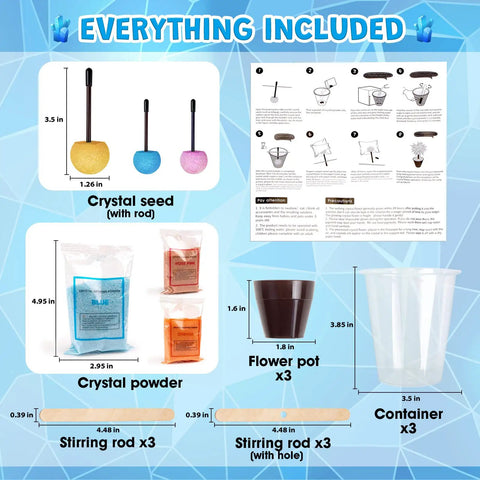 Contents of Crystal Growing Kit For Kids 8 To 12, Fast 24 Hour Science Lab Toys Set For STEM Learning, Easy DIY Crystal Experiments