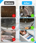 Before and after cleaning images showing grime removal using Get That Crisp Laundry Glow With This Washing Machine Cleaning Brush Kit Built For Top Load And Front Load Washers To Slap Off Grime And Reach Those Tight Crevices Easily Without Breaking A Sweat On Your Next Chore.
