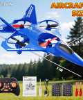 Kid Friendly RC Airplane Drone With One Key Takeoff Landing Headless Mode 360 Degree Flips Auto Hover For Beginners Outdoor Flying Toy Gift For Boys displayed with controller and accessories, blue color, 7-inch size, outdoor setting.