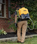 Person using 20V Max 4 Gallon Lithium Ion Cordless Backpack Sprayer Kit With 2Ah Battery, Heavy Duty Hose for lawn care