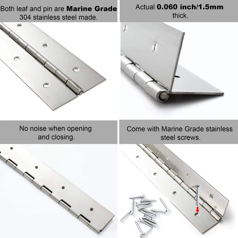 Marine Grade Heavy Duty Piano Hinge 36 Inch Long By 2 Inch Wide Built Beefy And Ready True Zero Point Zero Six Zero Inch Stainless Steel