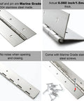 Close-up of 2-Pack Marine Grade Heavy Duty Piano Hinges 36 In By 2 In, True.060 Thick Stainless Steel with screws.