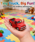Child holding Red Pickup Truck Toy For Kids And Fam Doubles As Holiday Mantel And Table Decor A Pull And Go Vehicle