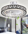 Bladeless 20 Inch Ceiling Fan With Lights And Remote Modern Enclosed Low Profile Black Housing 72W Dimmable LED
