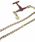 Heavy Duty T Handle 3/8 Inch Chain Ratchet Load Binder With 6 Feet Of Grade 70 Transport Chain And Grab Hooks For 5/16 To 3/8 Inch Chains
