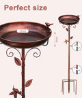 Antique Bronze Metal Bird Bath Outdoor Decor With Hummingbird On Pole And Sparrow On Bowl Tall 38.5 Inch Freestanding Garden Birdfeeder