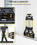 Folding aluminum hand truck and dolly by Amazon with yellow wheels and retractable handle