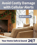 Cellular Temperature Humidity And Power Monitor For Homes And Remote Sites With 24 Seven Monitoring And Instant Alerts Made In USA Verizon Compatible For RVs Pet Safety Monitoring Second Homes And Greenhouses, white wall unit in living room
