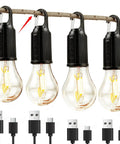 4 Pack Hanging Camping Lights, Rechargeable Tent Lanterns With Three Brightness Modes, USB Powered, Black Outdoor Lighting