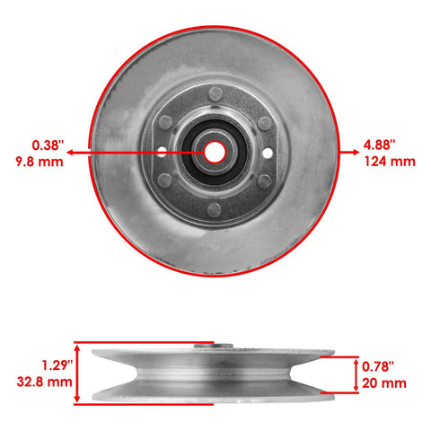 Must Have Replacement Idler Pulley For Cub Cadet XT3 GS And GSE Mowers Fits 956-18240 And 756-3045, top view with measurements.