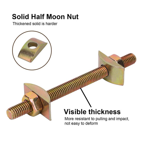 Solid Half Moon Nut with visible thickness displaying heavy duty features for Heavy Duty Countertop Connectors Plug And Play Bed Rail Joiners 12 Pack.