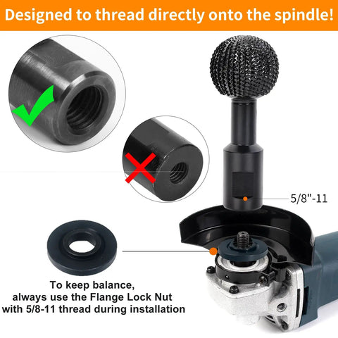 Top Shelf Ball Gouge Attachment For Angle Grinder With 5/8 11 Thread Shank For Wood Carving Shaping Contouring Easy Bolt On visible on tool spindle