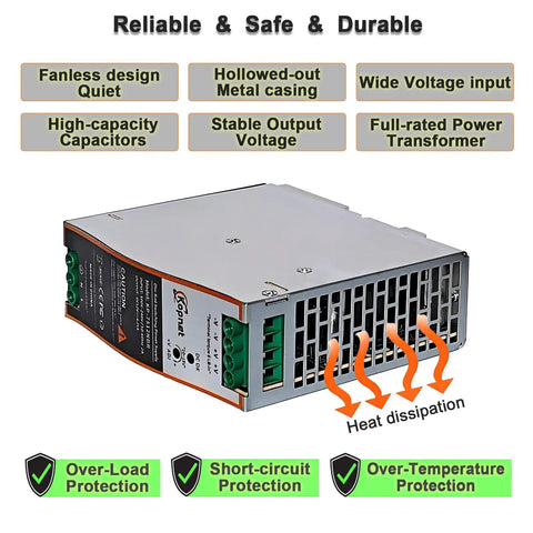 Fanless 150W 48V DIN Rail Power Supply With 100 To 240V AC Input And 48V DC Output Drop In Industrial Grade Switching Power Supply