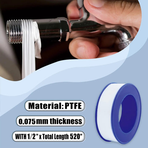 Two Rolls Premium Plumbers Tape For Leak Proof Seals PTFE Thread Seal Tape Half Inch Wide By Five Hundred Twenty Inches Long