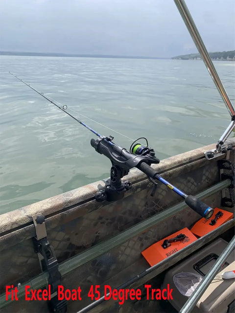 Power Lock Rod Holder For 45 Degree Boat Track System That Fits Lund Sport Track G3 Lowe Ranger Crestliner Gunnel Tracks heavy-duty rod holder on boat rail
