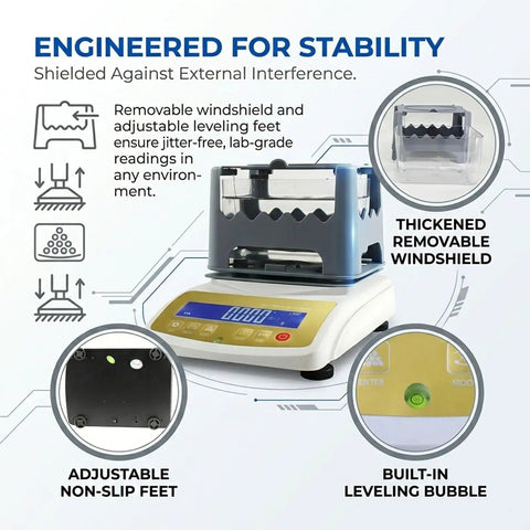 Pro Grade Gold Purity Tester Kit with thickened windshield and adjustable feet for stability, precise to 0.001g.