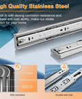 Close-up of Soft Close Full Extension Drawer Slides Stainless Steel Side Mount Ball Bearing Rails 10 Inch Pair Heavy Duty