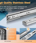 Close-up of Built Tough Stainless Steel Soft Close Drawer Slides with anti-rust coating and full extension design, perfect for kitchen.