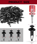 100 PC ATV Fastener Kit For Yamaha Grizzly And Rhino, showing push retainer clips and size chart, 6mm hole fit, durable plastic rivets.
