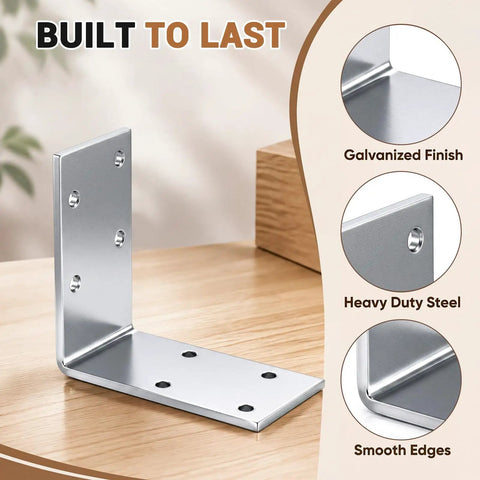 Killer 50 Pack Heavy Duty L Brackets 3X3X1.5 Inch Hot Dip Galvanized Steel Corner Braces for Woodworking Fence Repair and DIY Furniture with smooth edges.