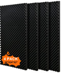 Four Pack 48X24X2 Inch Egg Crate Acoustic Foam Panels For Walls, black foam tiles with egg crate texture for soundproofing.