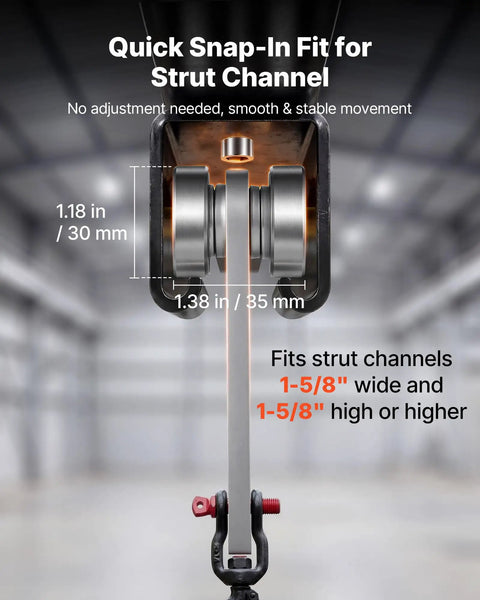 8 Wheel Trolley Rollers Assembly Bundle, 4 Pack, 3000 Lb Capacity, in strut channel with quick snap-in fit.