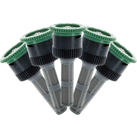 Pro Grade Adjustable Spray Nozzle 12A For Sprinklers 0 To 360 Degree Throw 12 Foot Reach Female Thread 5 Pack With Screen Filters Green Finish