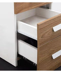 Open drawer showing heavy duty drawer track slides and dual cabinet rails for smooth glide in desks and tables, 20 inch length.
