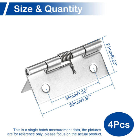 Four Pack Self Closing Spring Hinges For Cabinets And Doors 2 Inch Length Stainless Steel Heavy Duty Spring Loaded Hardware diagram