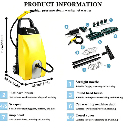 Professional Grade Industrial Steam Cleaner Machine with attachments for versatile deep cleaning and sanitizing usage.
