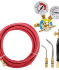 Heavy Duty Pro Grade Air Acetylene Welding And Cutting Torch Set With CGA 200 Regulator, 300 PSI Hose, G 4 Handle, A 3 And A 8 Tips