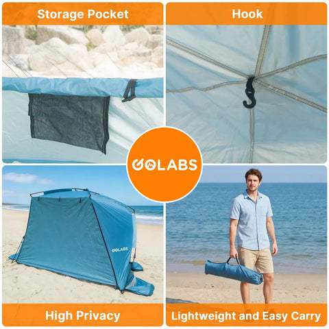 Pop Up Beach Tent Sun Shelter For 3 People With 1 Minute Setup UPF 50 Plus Shade Detachable Floor Mat includes pocket and hook