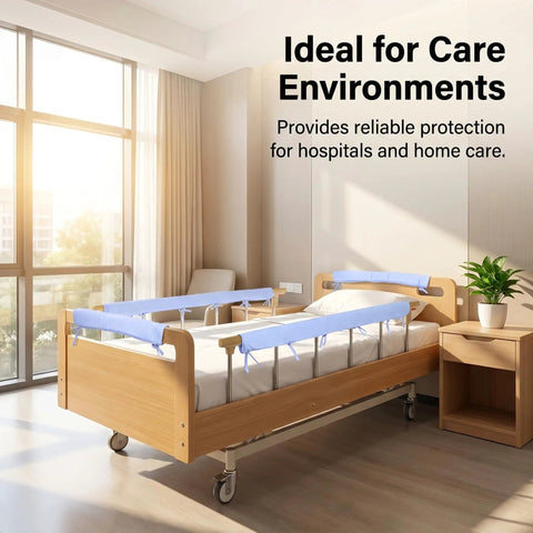 Hospital bed with 4 Pack Bed Rail Cover Padding For Seniors And Toddlers, Blue, Thick High Density Foam Cushion Bed Bumper.