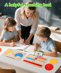 Children using Wooden Fraction Tiles And Circles Set For Kid Friendly Hands On Math Manipulatives in classroom setting.