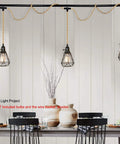 Three Pendant Lights Kit With Plug In Hemp Rope Cord And Switch 22 Feet Long Easy Plug And Play Installation DIY Farmhouse Style Hanging Lighting Fixture For Living Room And Dining Area over dining table.
