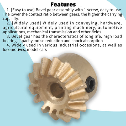 Tapered Bevel Gear For RC Car Part, 0.8 Module, 15 Teeth, 3 mm Inner Diameter, yellow copper gear with screw