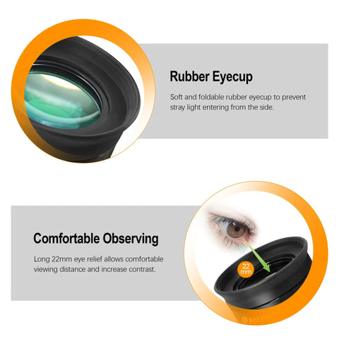 Close-up of rubber eyecup and 22mm eye relief of 2 Inch 30mm Eyepiece With 80 Degree Ultra Wide Field Of View For Telescopes.