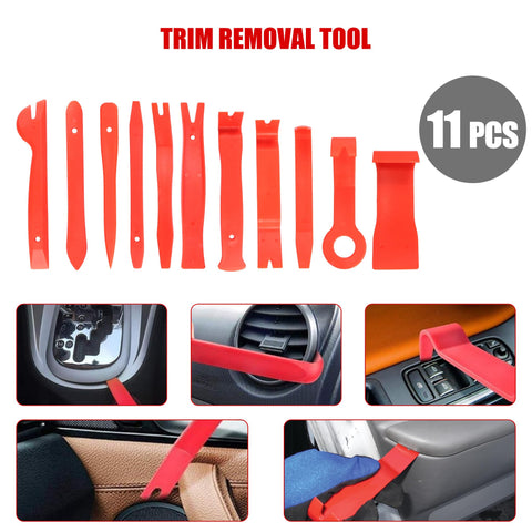 11-piece trim removal tool set for car interior repairs, part of the 26 Piece Car Tool Kit With Long Reach J Hook Magnetic Pickup Tool Light And Air Wedge For Interior Trim Removal And Minor Car Repairs At Home Ideal For Diy Auto Maintenance And Small Dents