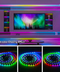 Addressable RGB LED Strip With WS2811 IC In Lit Dream Color 16.4Ft 60LED Per Meter 20 Pixels Per Meter IP65 Black PCB UL Listed