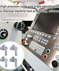 Aluminum Revolving Handwheel for Machinery and Industrial Apps With Engraved Scale Markings, shown with a machine control panel