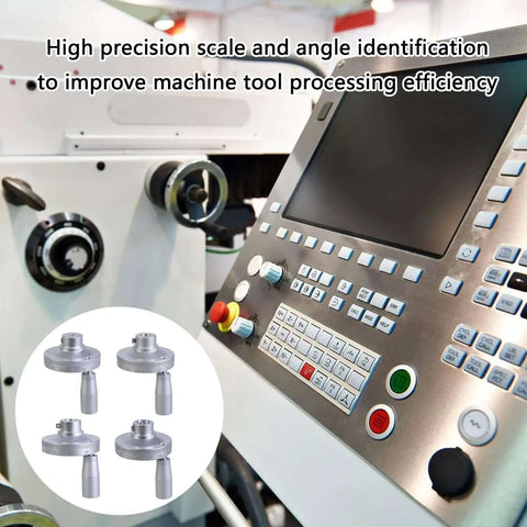 Aluminum Revolving Handwheel for Machinery and Industrial Apps With Engraved Scale Markings, shown with a machine control panel