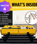 12 Inch Heavy Duty Magnetic Tool Holders 4 Pack 48 Inches Total Length Upgraded Strong Magnets That Never Lose Grip Built Tough Holds Heavy Tools Perfect For Workshop Garage Tool Bars And Strips Organizer packaging with contents shown: 4 tool holders, screws, anchors, user instructions.
