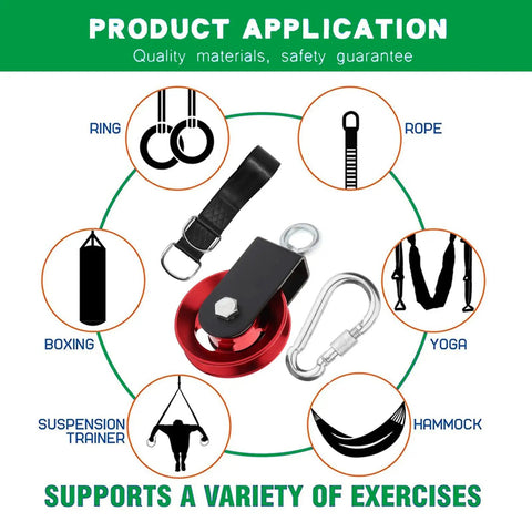 Heavy Duty Lightweight Aluminum Cable Pulleys With Hanging Strap Kit Red 2 Pack for a variety of exercises including yoga and boxing.