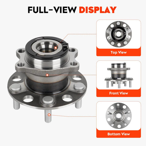 Rear Wheel Bearing And Hub Assembly For AWD And 4WD Vehicles Compatible With Jeep Compass Patriot 2007 2017 And Dodge Caliber 2007 2008 5 Lug ABS 25 Splines 512333 Heavy Duty Replacement 2Pcs full-view display with top, front, and bottom views
