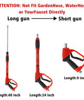 Illustration of Deluxe Pressure Washer Gun Kit with 40 inch wand and M22 fittings, showing long and short gun lengths.